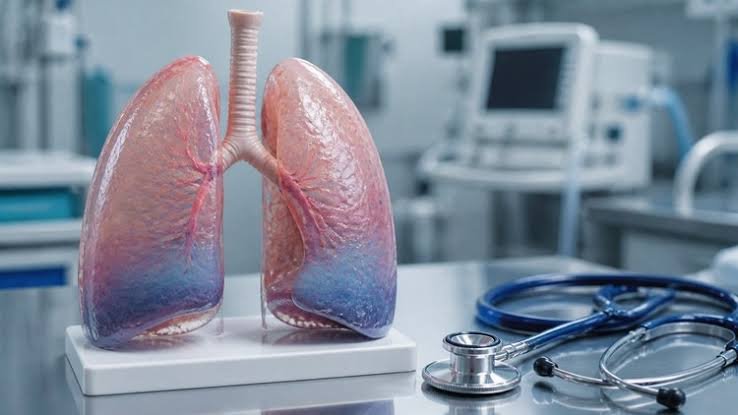 Anatomical model of human lungs with a stethoscope
