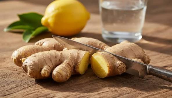 Fresh ginger root and lemon for ginger tea